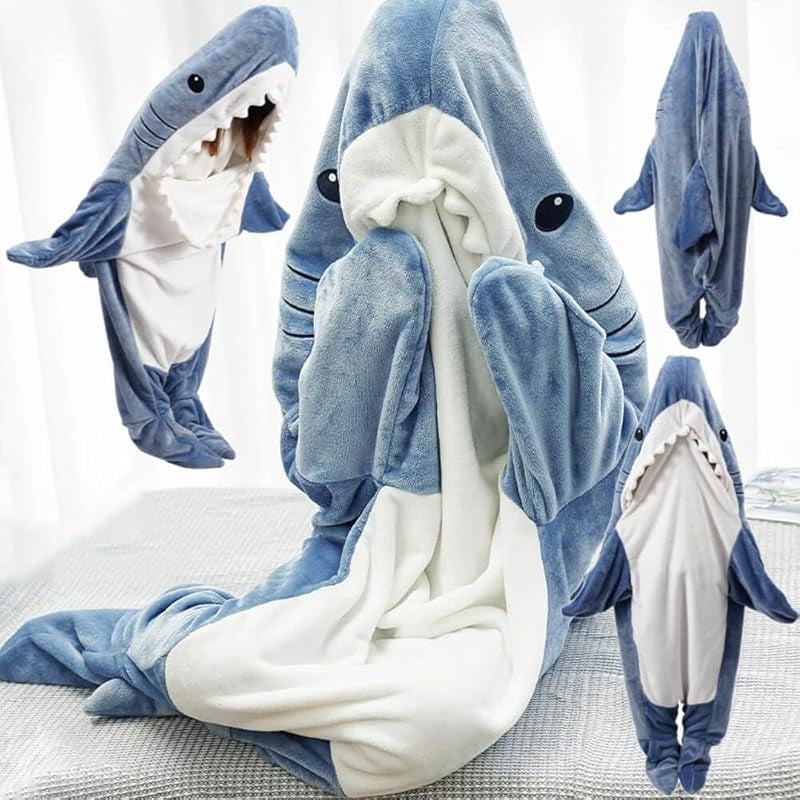 Adult Shark Blanket Hoodie Onesie Wearable Shark Blanket, Shark Sleeping Bag, Soft Cozy Shark Onesie Costume
