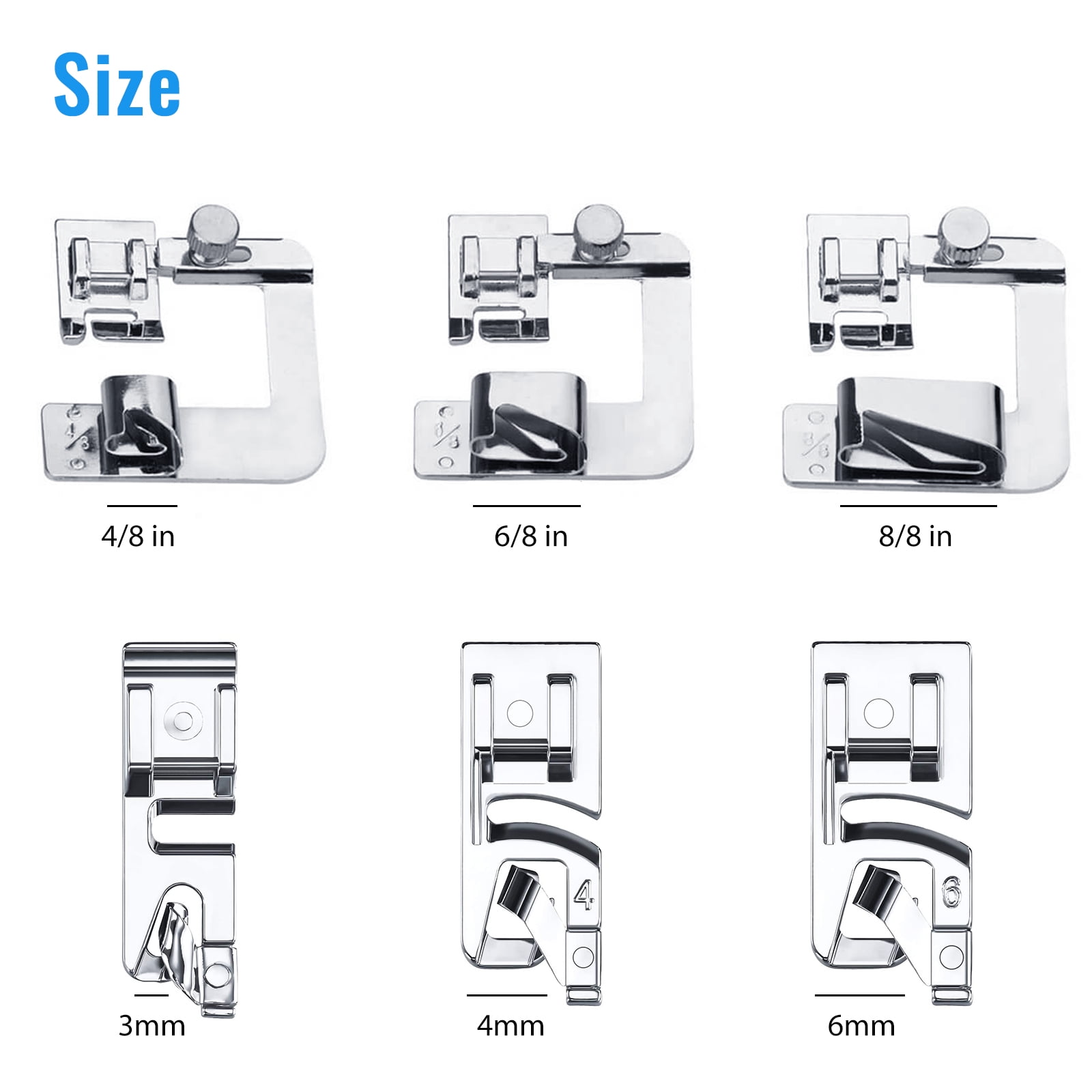 6pcs Rolled Hem Presser Foot, HFDR Sewing Machine Presser Foot Kit