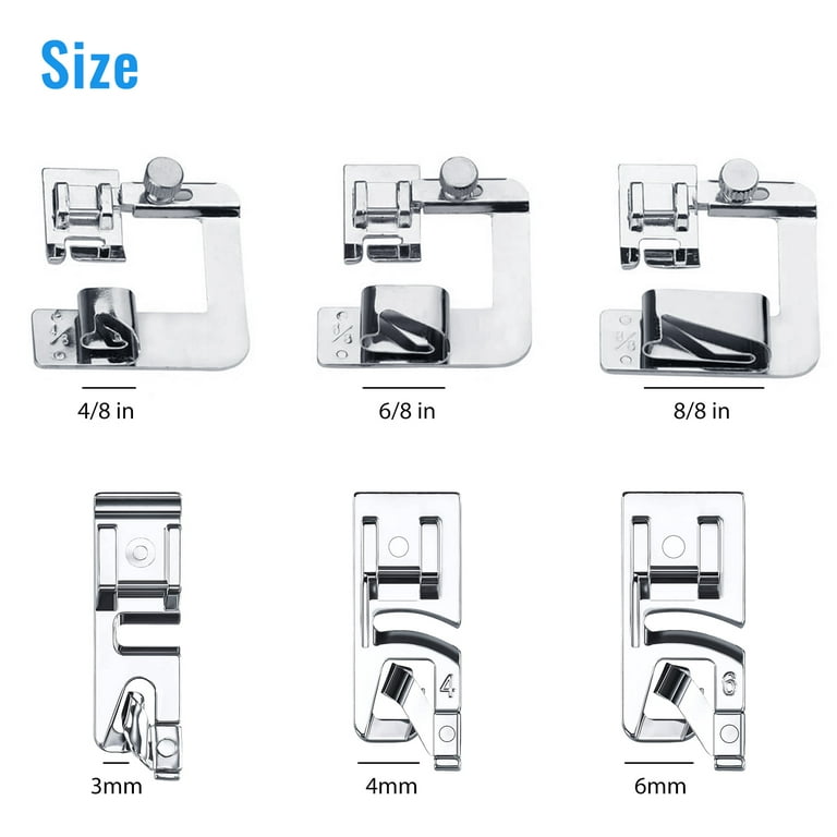 3Pcs Narrow Rolled Hem Sewing Machine Presser Foot Set (3mm, 4mm