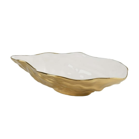Pampa Bay Porcelain Medium Oyster Bowl, 11.25 x 7 Inch, White/Gold Tone, Oven and Dishwasher Safe