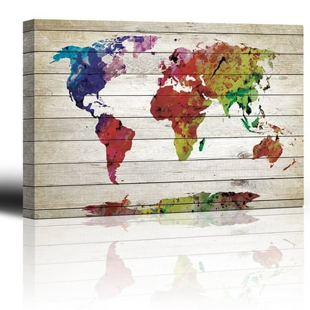 wall26 - Watercolor World Map Rustic Painting - Canvas Art Wall Decor - (World Best Watercolor Paintings)
