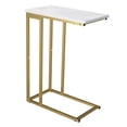 thumbnail image 1 of Mesa auxiliar Yusong en forma de C con tapa de madera jaspeada en blanco dorado, 1 of 9