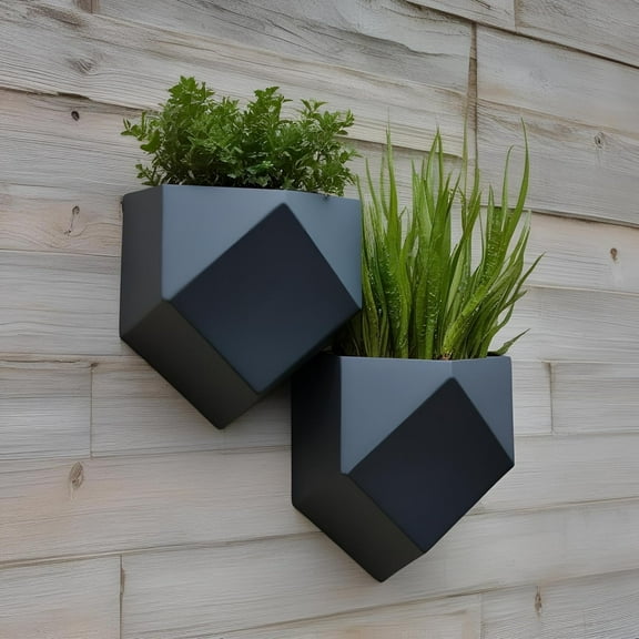 Trius Wholesale Collective Vertical Garden Wall Planters – 2-Pack Modern Matte Black Geometric Pots for Indoor Plants, Wall Vase, Indoor and Outdoor Use 6"