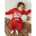 thumbnail image 6 of BemeyourBBs Infant Baby Boy Valentines Day Outfit Newborn Fall Winter Spring Clothes Lover Boy Letter Embroidery Waffle Knit Romper Pants Set, 6 of 9
