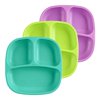 Re-Play Made in USA 3pk Divided Plates with Deep Sides for Easy Baby, Toddler, Child Feeding - Aqua, Lime Green and Purple (Mermaid)