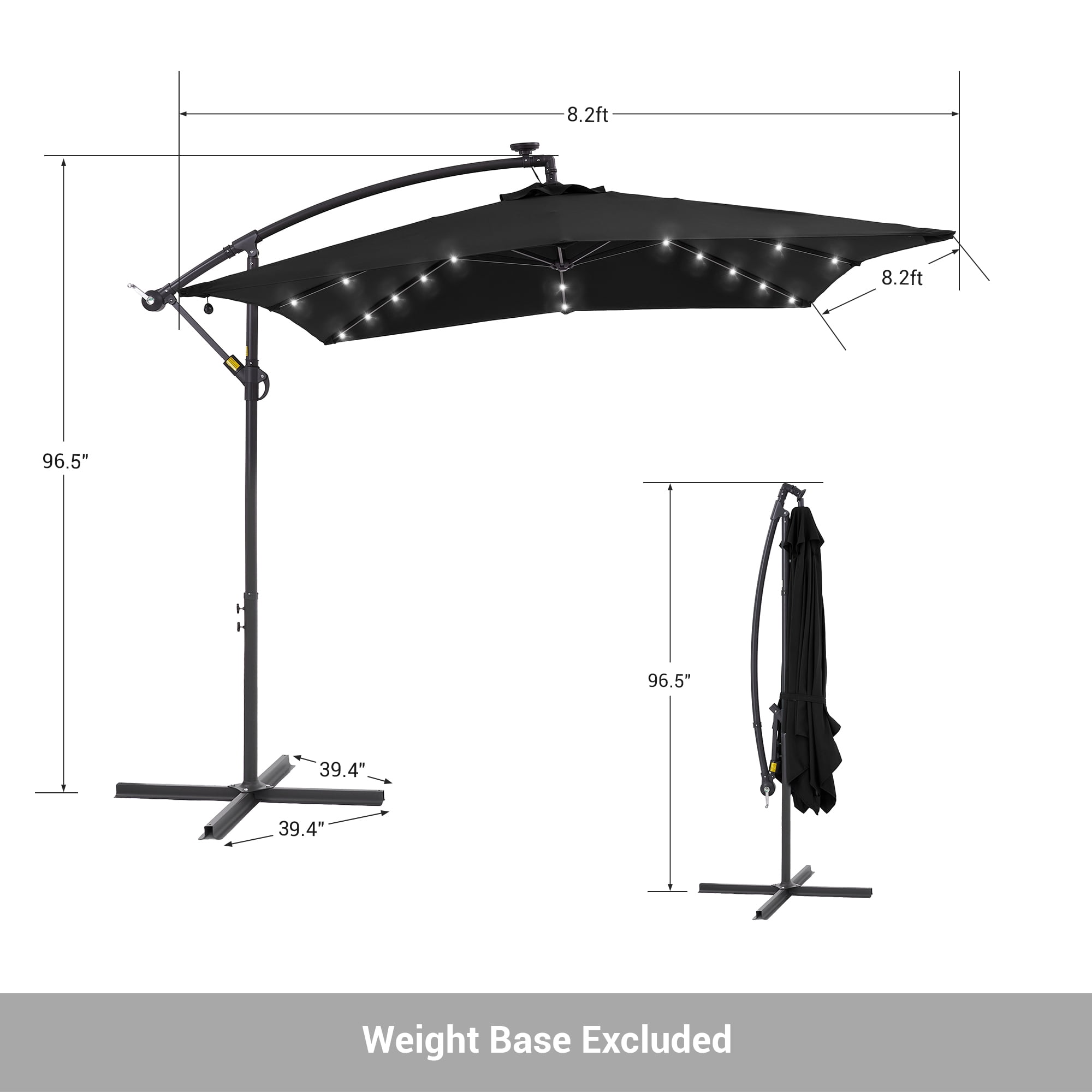ACEGOSES 8.2x8.2ft LED Square Outdoor Patio Canopy Offset Umbrellas for Villa Gardens, Lawns and Yard,Black