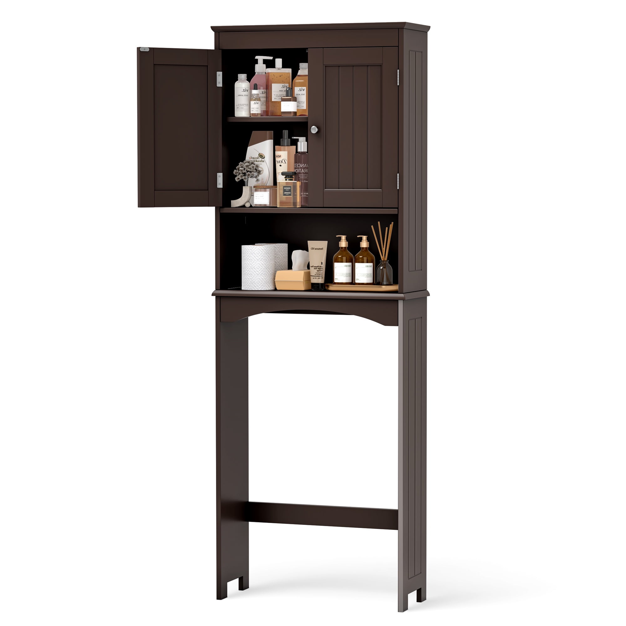 Asofer Over the Toilet Storage Cabinet, Adjustable Sturdy Shelf and 2 Wood Doors, for Bathroom, Dark Brown