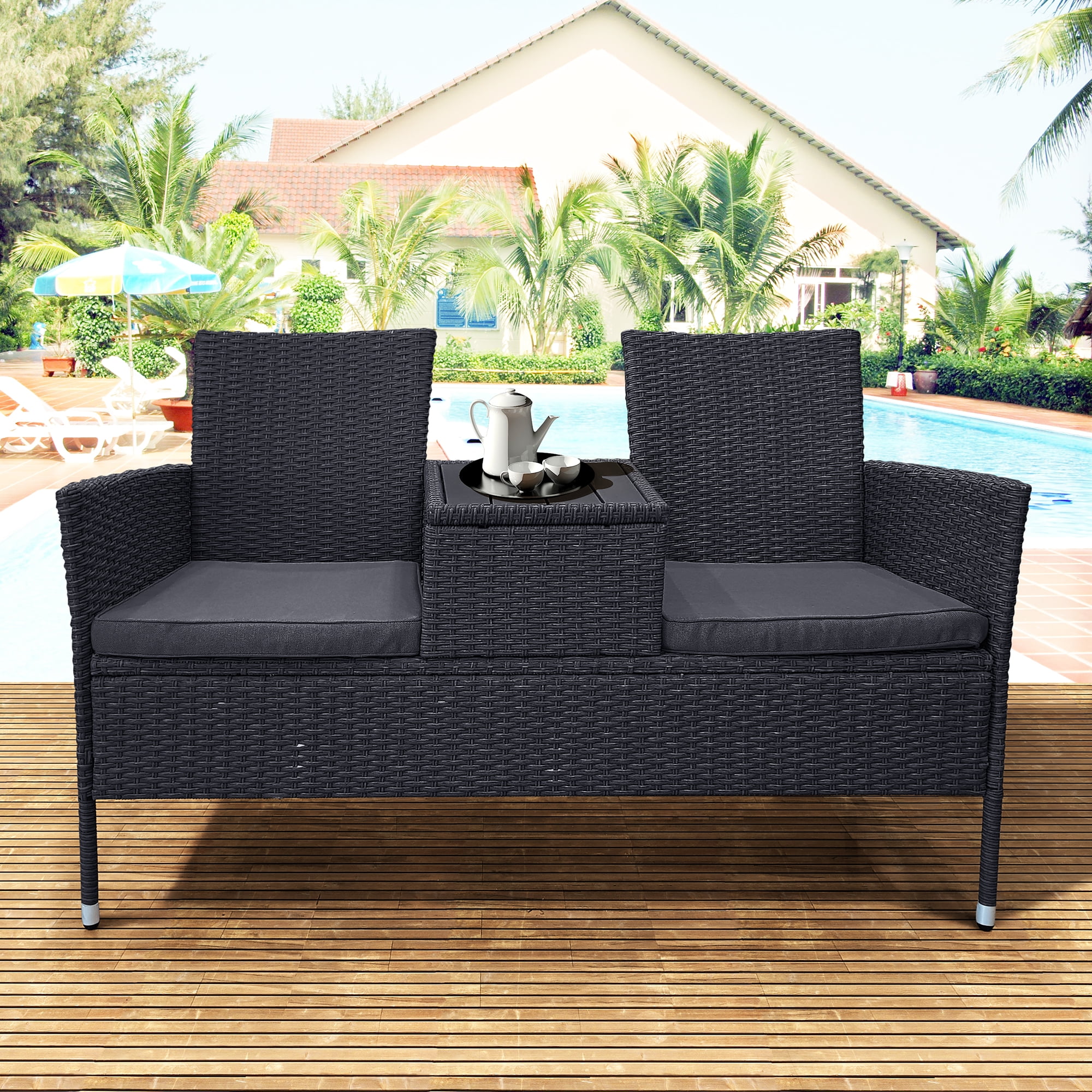 Clearance! Outdoor Conversation Set, Rattan Wicker 2-Person Sofa