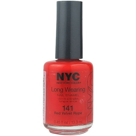 NYC New York Color Long Wearing Nail Enamel, 141 Red Velvet Rope, 0.45 fl oz