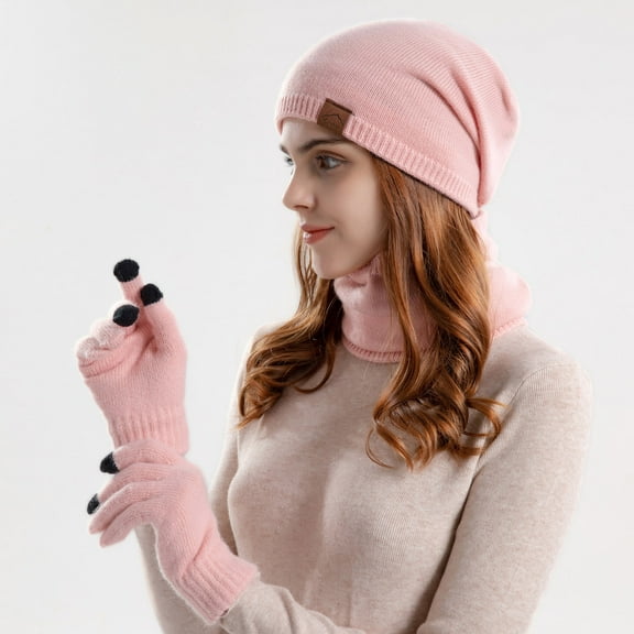 ZSQDM Womens and Mens Knitting Hat Winter Warm Hat Bib Gloves Three Piece Suit Plush Ear Protector Head Cap Women beanie Hats for Women Scarf Hat or Gloves Migraine Cap