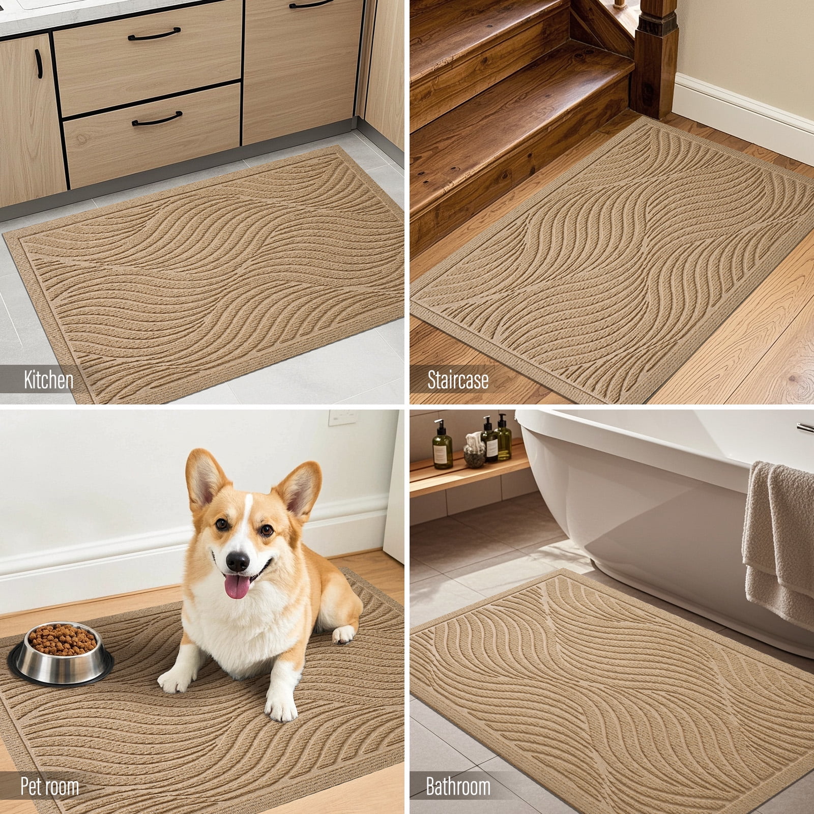 Front Doormat Non Slip Outdoor Mat 24"x36", Dirt Trapper TPE Welcome Mats Outdoor Indoor Rug, Durable Easy Clean Low Profile Doormat for Garage Entryway Patio High Traffic Areas,Beige