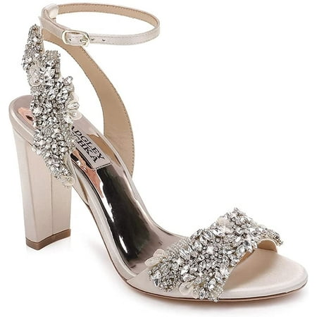 Badgley Mischka Libby Crystal Embellished Evening Shoe 8 Ivory