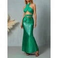 thumbnail image 5 of Liacowi Women 2Pcs Skirts Set Sleeveless Cross Halter Neck Crop Tops + Long Sequins Mermaid Tail Skirt, 5 of 9