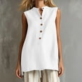 thumbnail image 6 of Xdegoge Cotton Linen Tops for Women V Neck Stand Collar Button Down Sleeveless Tunic Tank Top Relaxed Fit Casual Office Fashion Trendy Travel Blouses, 6 of 8