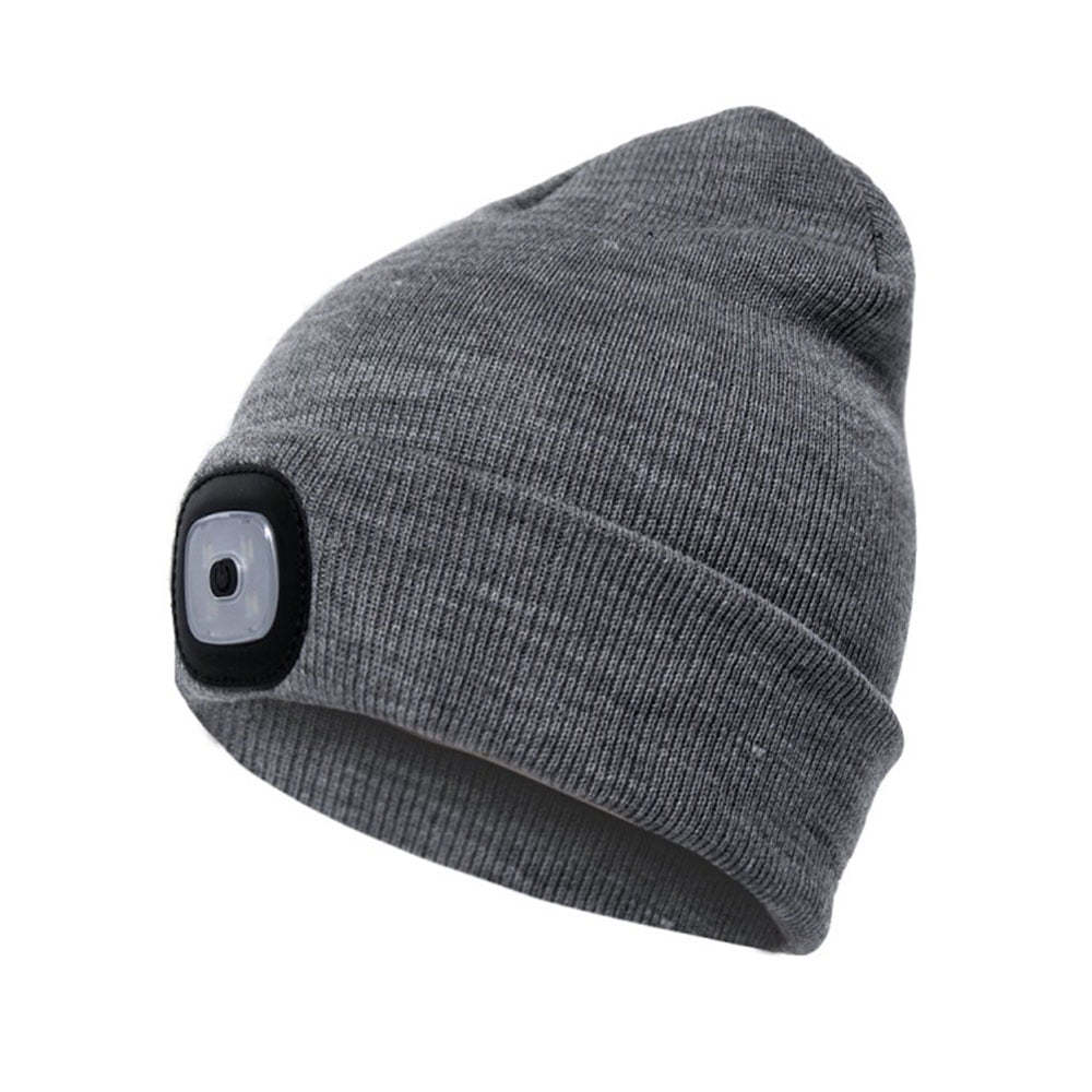 Knitted Wooly Beanie Hat With LED Light Unisex Warm High Powered Head Torch Lamp 