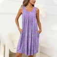 thumbnail image 4 of Fnooota Nightgowns for Women, Pleated Printed Sleeveless Crewneck Womens Sleepshirts Purple Size M, 4 of 7