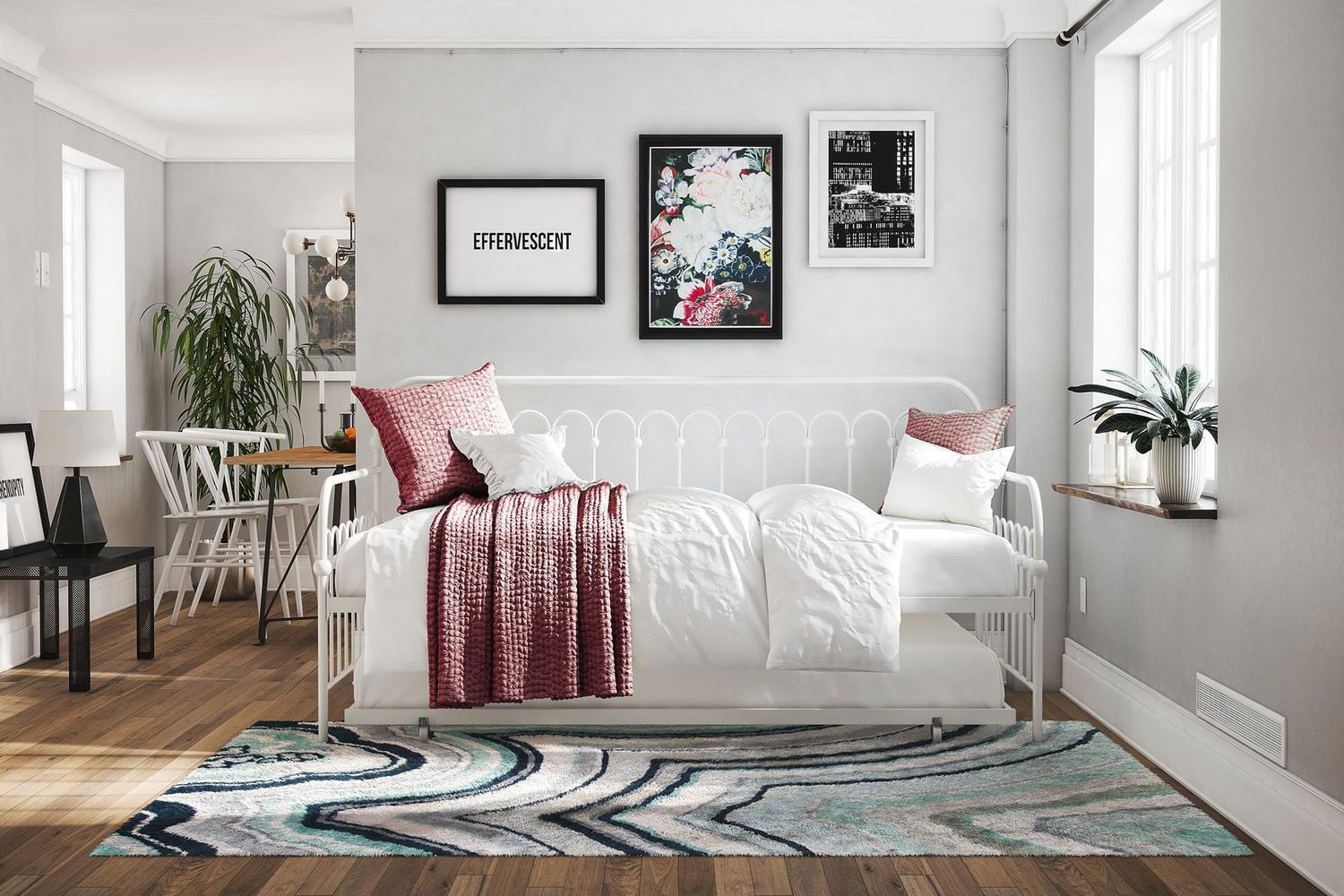 Novogratz Bright Pop Metal Daybed with Trundle, Off White, Twin