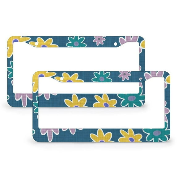Colorful Summer Flowers License Plate Frame 2 PCS Seamless Pattern License Plate Cover Frame for US Standard Vehicles for Women Men 2 Hole Stainless Aluminum License Plate Cover