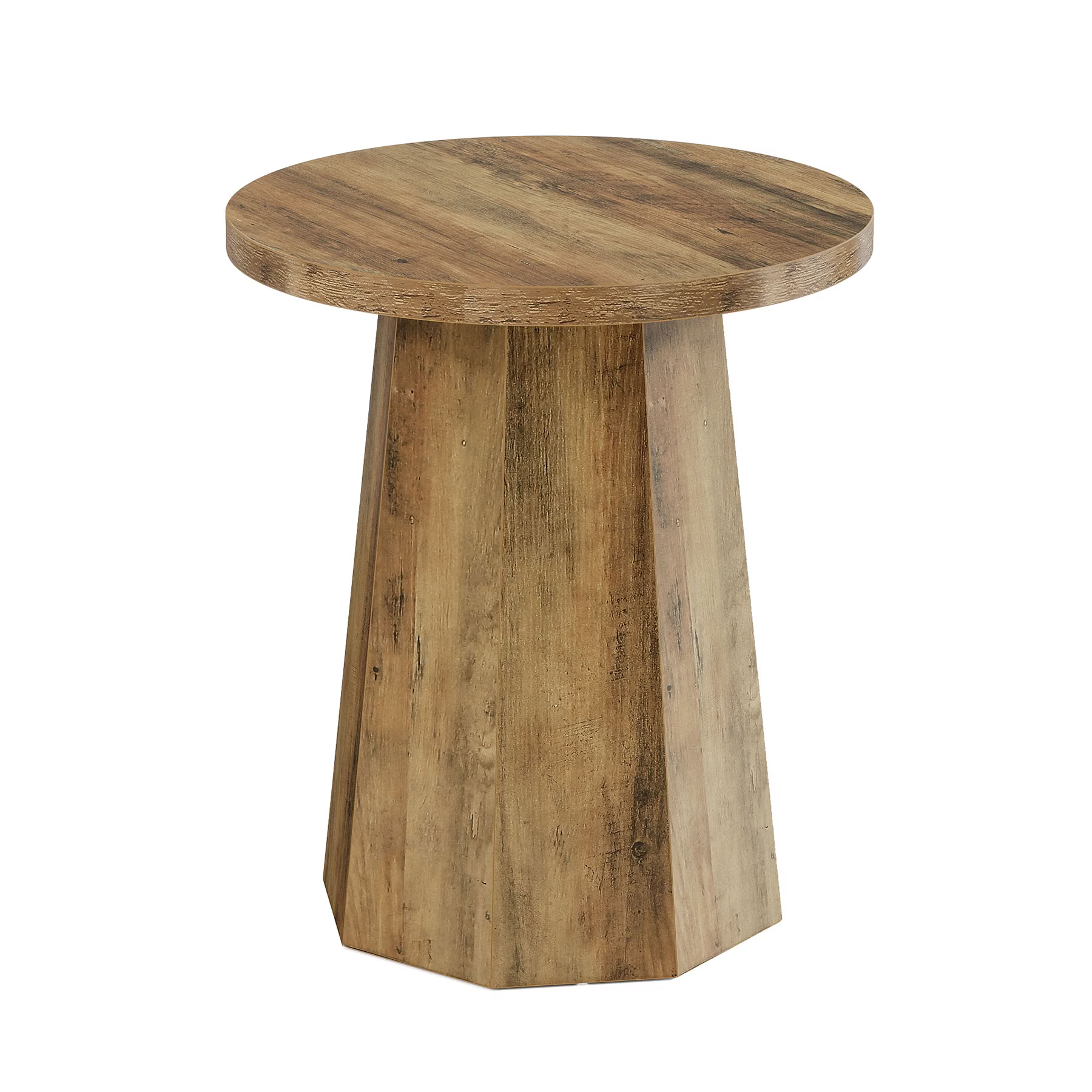 MAYEERTY Round End Table, Rustic Wooden Compact Couch Side Table for Living Room, Bedroom, Small Spaces