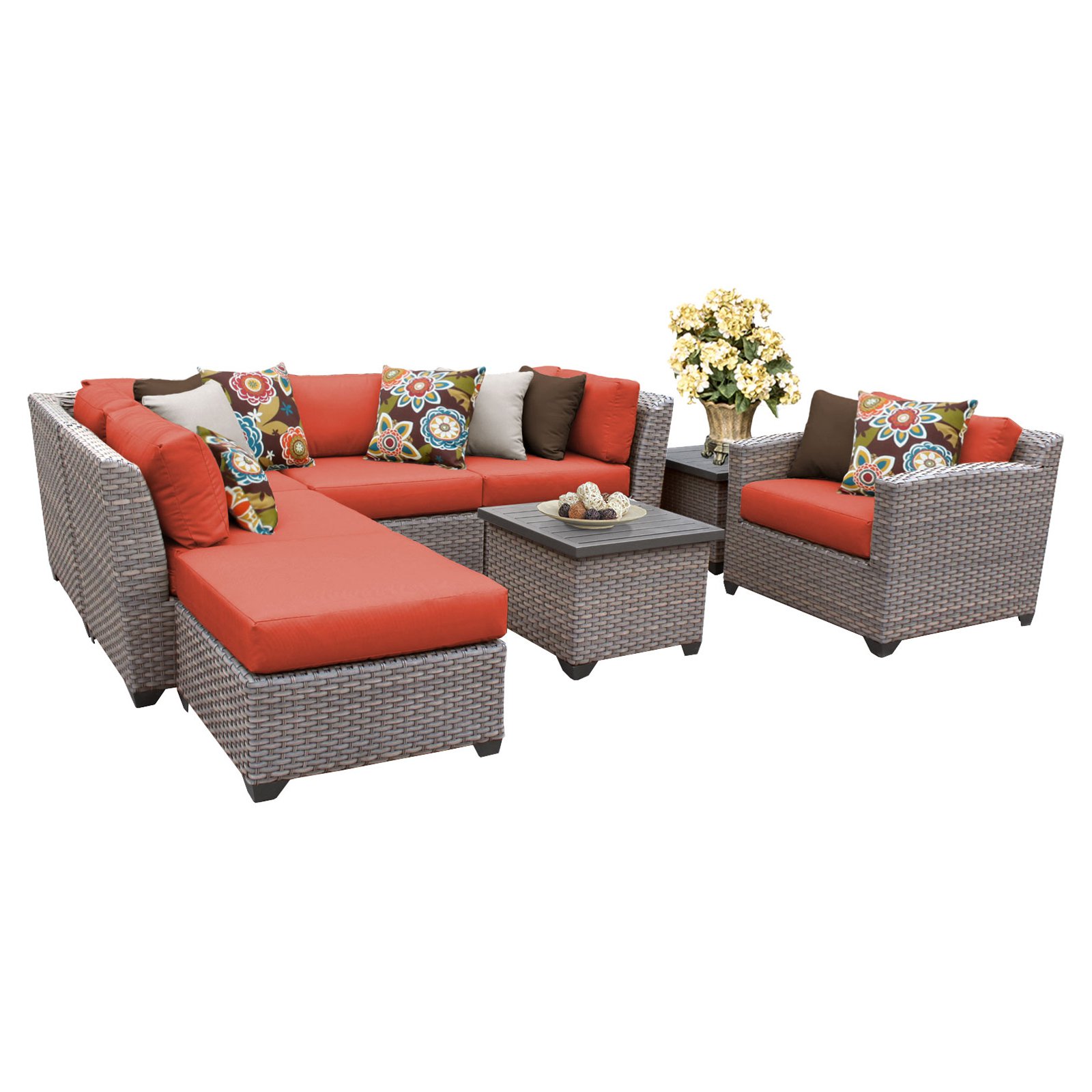 TK Classics Florence Wicker 8 Piece Patio Conversation Set with End Table and 2 Sets of Cushion Covers - image 5 of 12