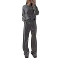 thumbnail image 2 of Women'S Striped 2 Piece Lounge Set Casual Long Sleeve T-Shirt Drawstring Wide Leg Pants Matching Outfits Set Black XXL, 2 of 8