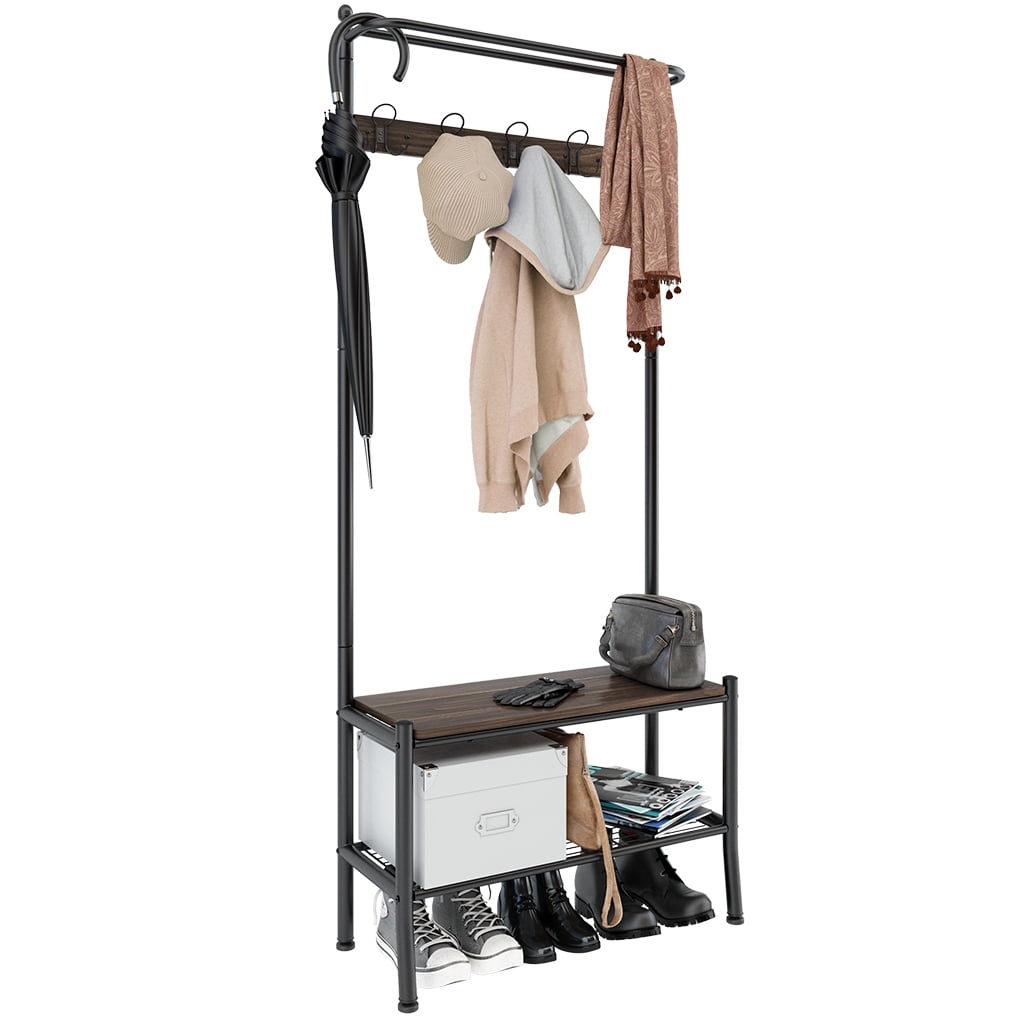 Coat Rack Shoe Bench Accent Furniture with Metal Frame White Storage Shelf Organizer Leopard Hall Trees with Bench and Coat Racks Entryway Coat Racks with Storage Bench