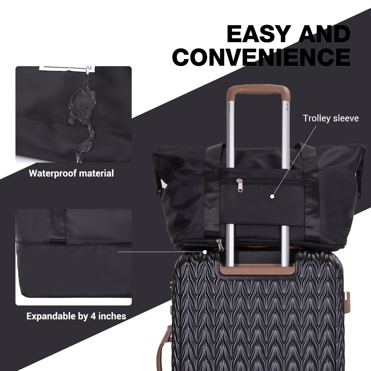 Travelhouse Luggage Set 6 Piece Hardside Suitcase TSA Lock Spinner Wheels 6 Pcs Hardshell Luggage with Duffel Bag.(Black)