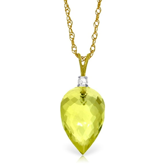 Galaxy Gold 14k 16" Yellow Gold Necklace with Diamond and Briolette Quartz Lemon