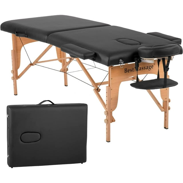 BestMassage® Portable Massage Table, PU Leather 28 Inches Width 2 Fold Facial Table Spa w/Free Carry Case & Head Rest & Arm Rests