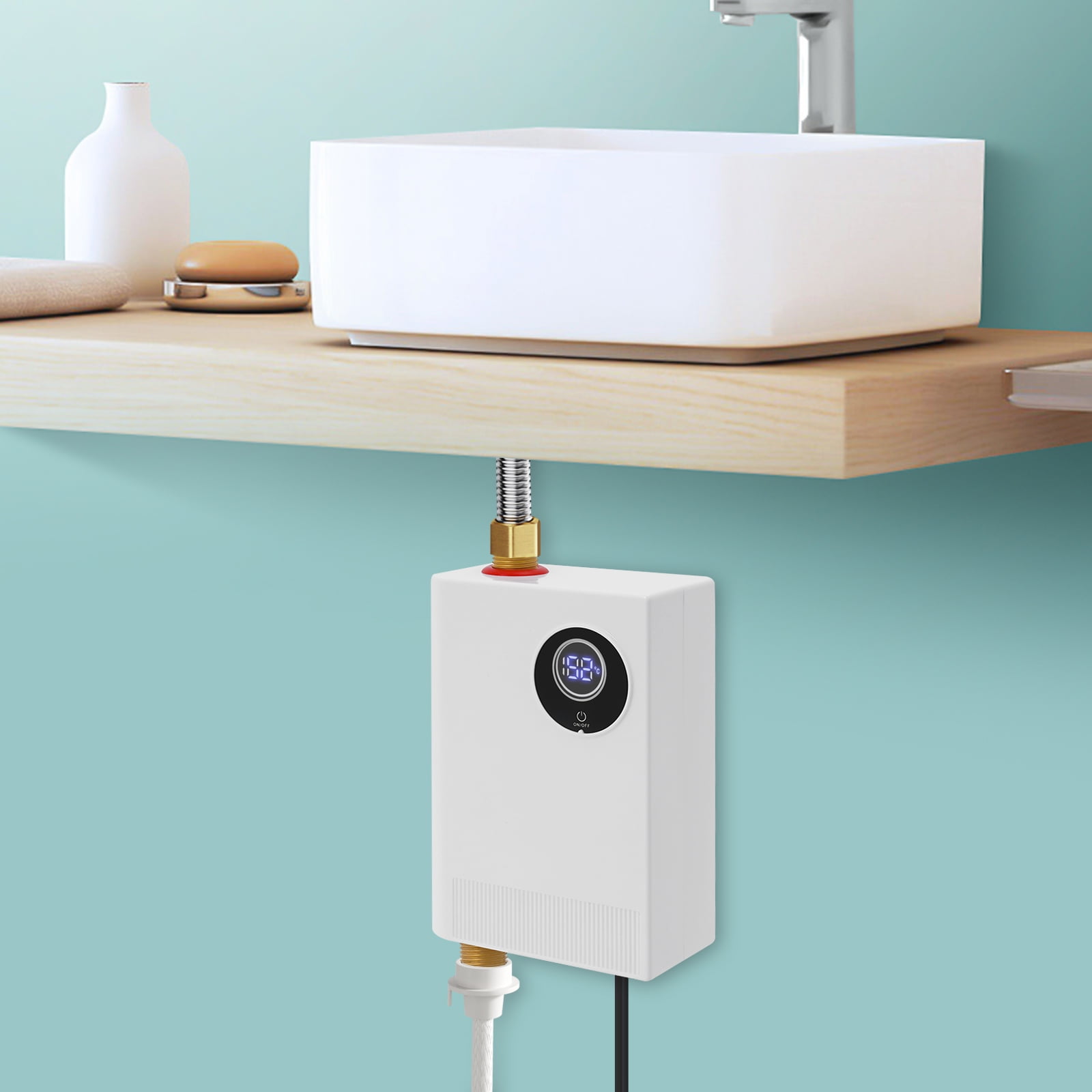 Electric Mini Instant Water Heater Tankless Water Heater On Demand Under Sink Hot Water Heater for Kitchen White 3000W