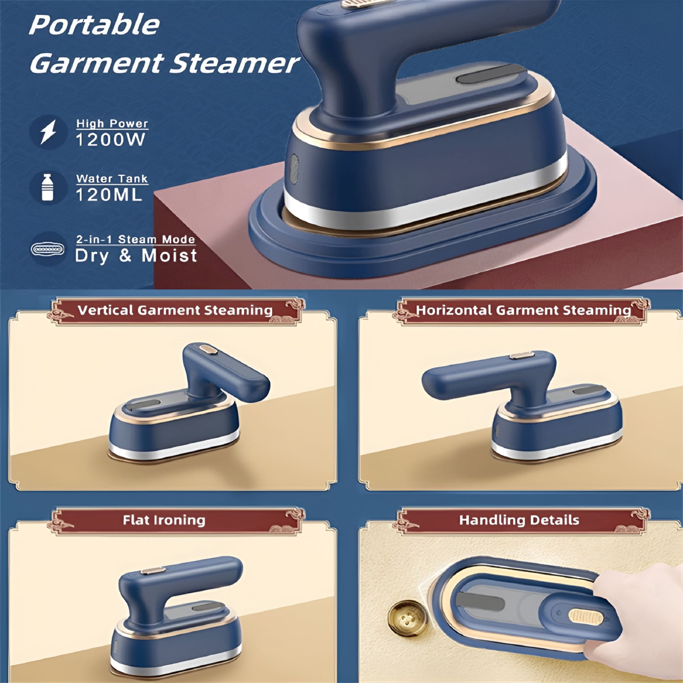 HIBIBUD 2026 New Portable 1200W Garment Steamers Steam Iron for Clothes for Home, Travel, Office, Boutique