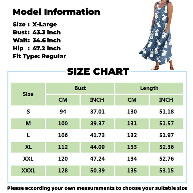 UoCefik Easter Club Dresses for Women Sleeveless Easter Bunny Rabbit Eggs  Graphic Crew Neck Maxi Dresses Flowy Summer Sundresses Party Loose Fit  Casual Beach Dress with Pockets Sky Blue XL 