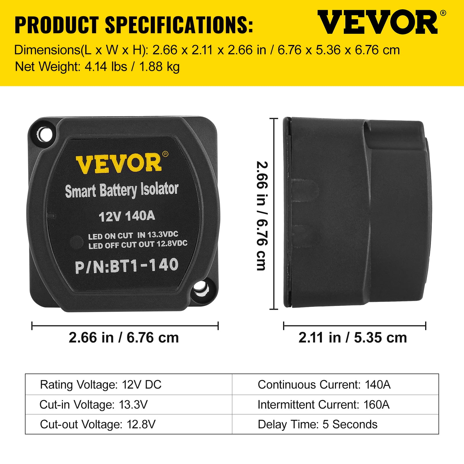 VEVOR split Charge Relay Kit, 6mtr 12v, Automatic Dual Battery Isolator Kit with 140amp Voltage Sense Relay Vsr.