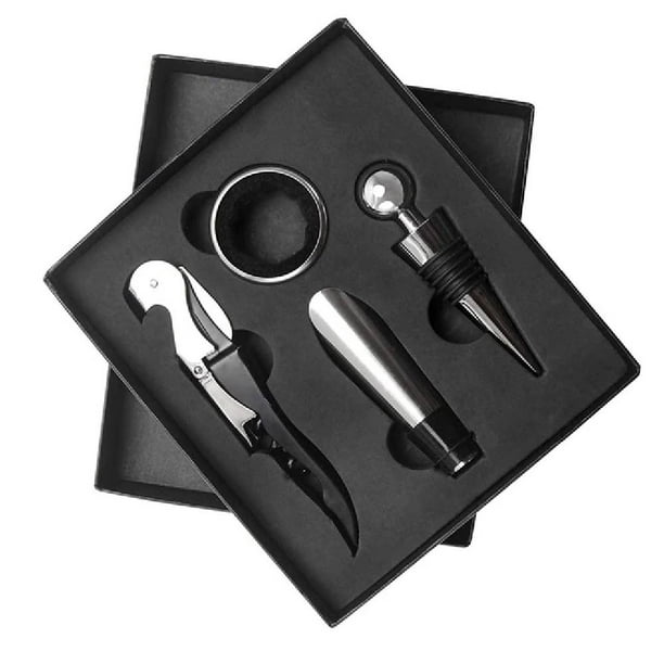 Set De Vino Juego De 4 pz Accesorios Para Vino Sacacorchos Tapon Cortador Vertedores