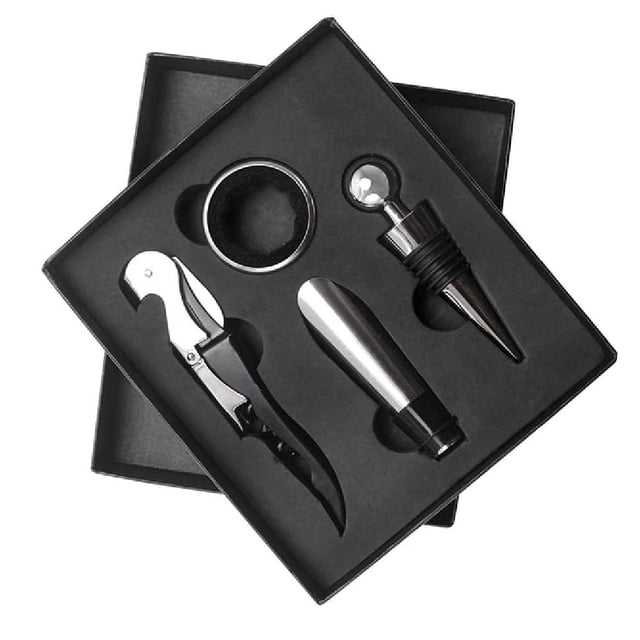 Set De Vino Juego De 4 pz Accesorios Para Vino Sacacorchos Tapon Cortador Vertedores