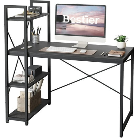 Desk with Storage Shelves - 55 Inch Home Office Desks with Reversible Bookshelf - Plenty Leg Room and Easy Assemble Brown
