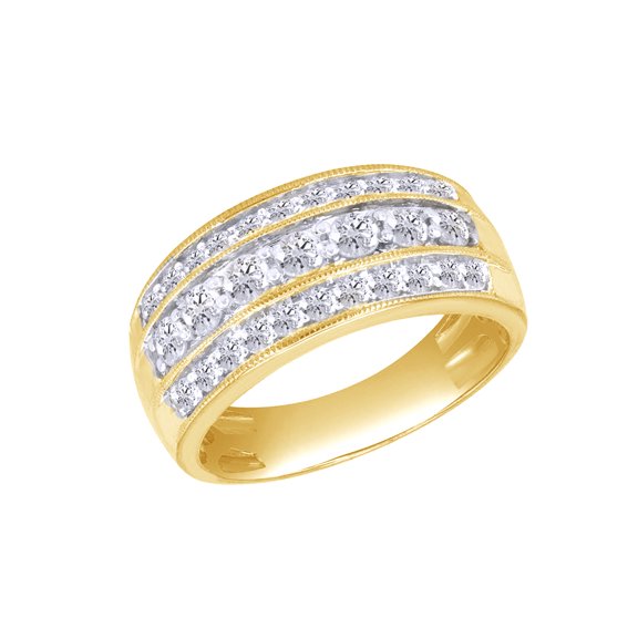 AFFY White Natural Diamond Wedding Band Ring In 10k Yellow Gold (1 Cttw)