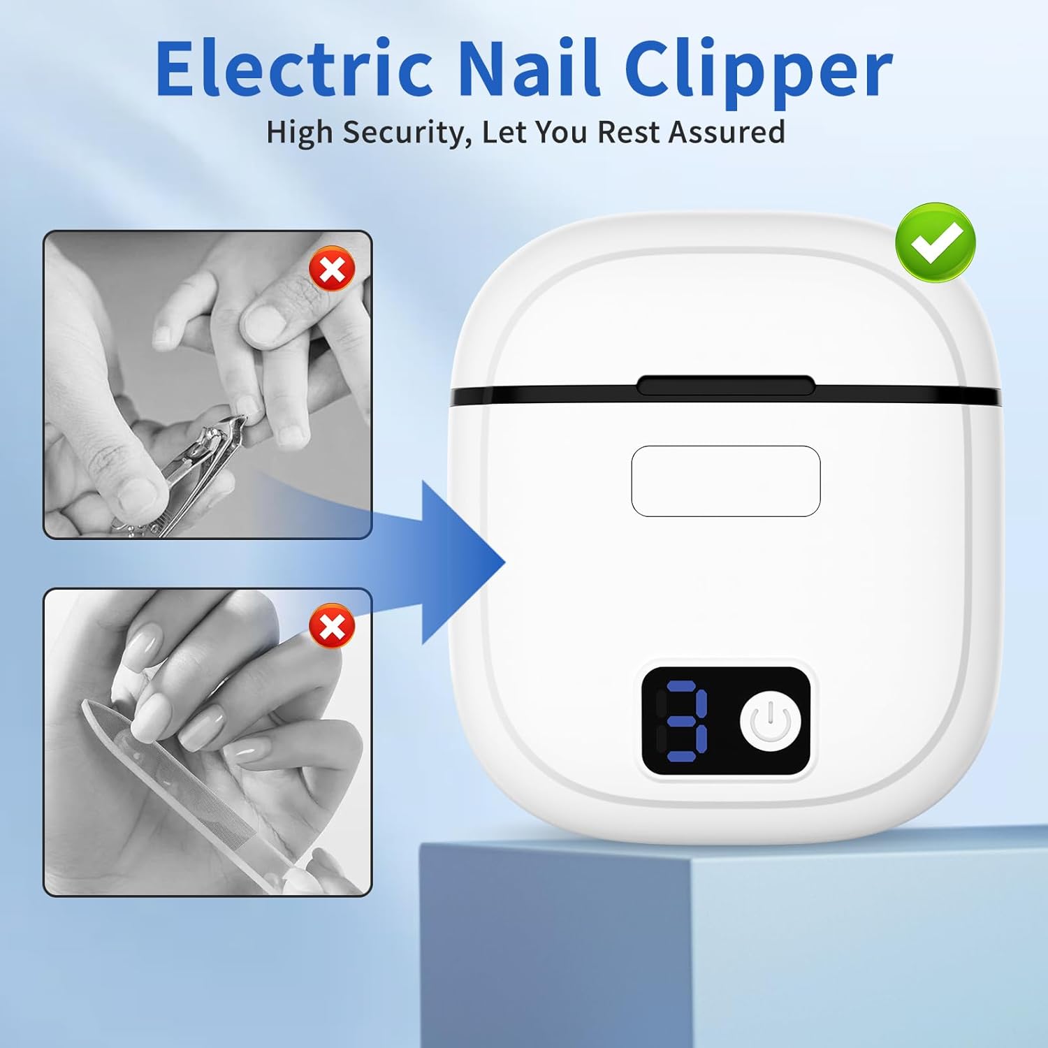 ABPETE 3 in 1 Electric Smart Nail Clippers,Electric Toe Nail Clippers with Polishing,3 Speeds,USB Rechargeable,Automatic Electric Nail File for Safe Nail File for Baby,Kids,Adults (White)