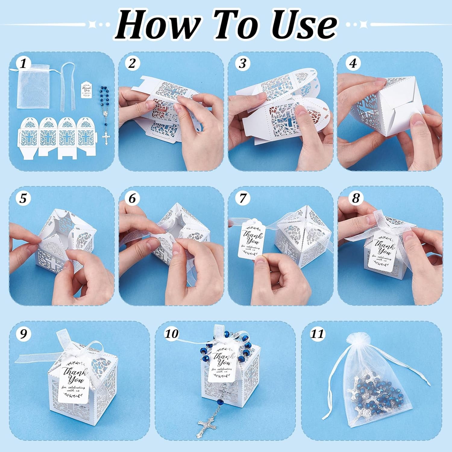 120PCS Baptism Favors Set Including 30 Mini Rosary Baptism Favors 30 Hollow Gift Boxes 30 Organza Bags 30 Thank You Tags Christening