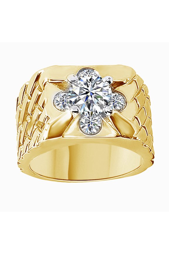 White Cubic Zirconia Band Ring For Men's In 14k Yellow Gold Over Sterling Silver (2.3 Cttw)
