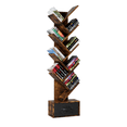 thumbnail image 3 of 9 Tier Tree Bookshelf With Drawer Bookcase, Modern Book Storage, Free Standing Tree Bookcase, Utility Organizer Shelves For Home Office, Living Room, Bedroom, Rustic Brown, 3 of 9