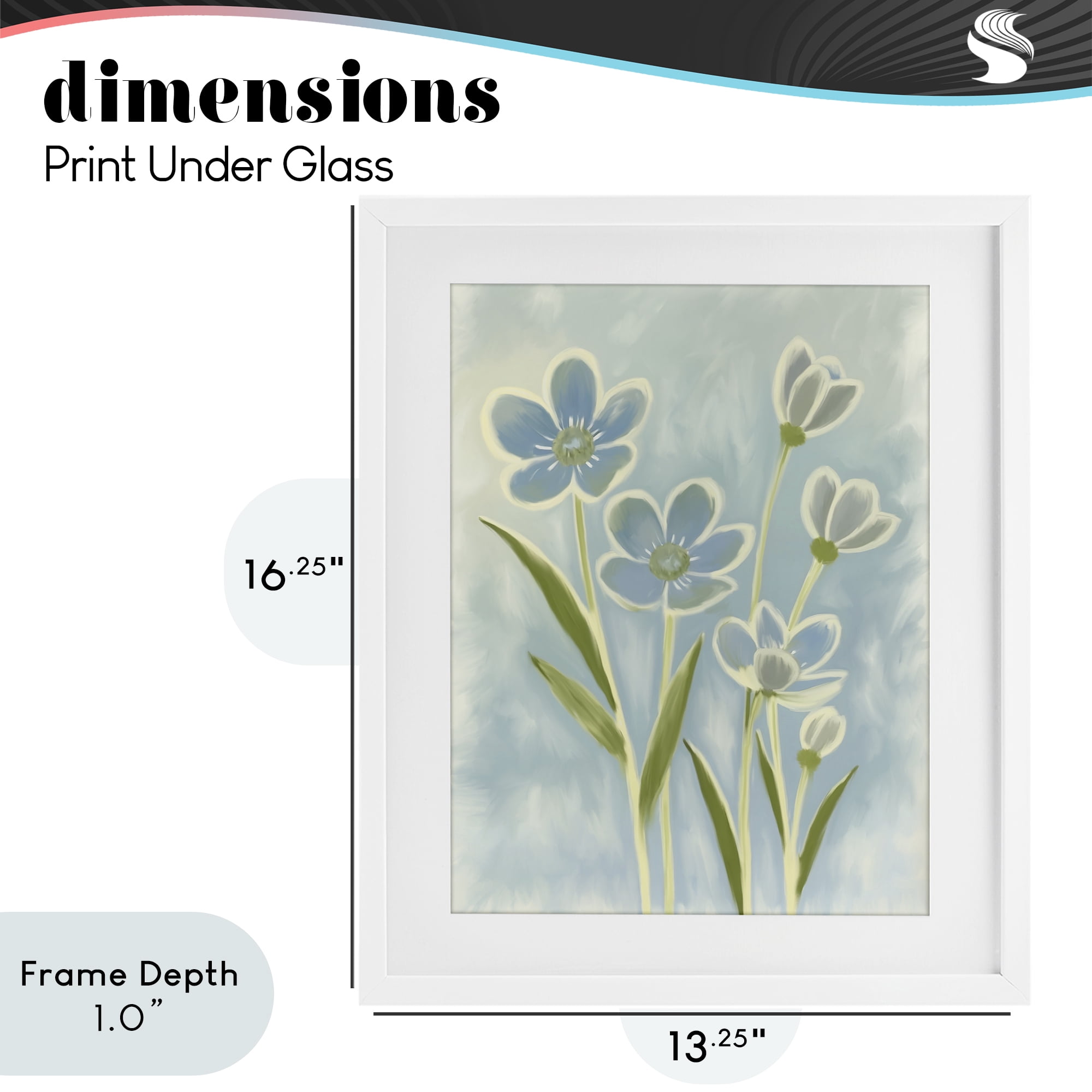 Stupell Industries Blue Petals Contour White Framed Print Under Glass, design by Kim Allen