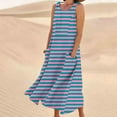 thumbnail image 2 of Ahuyic Womens Summer Casual Dress,Womens Plus Size Dress,Womens able Sleeveless And Linen Round Neck Printed Long Dress,Blue,XXL, 2 of 5