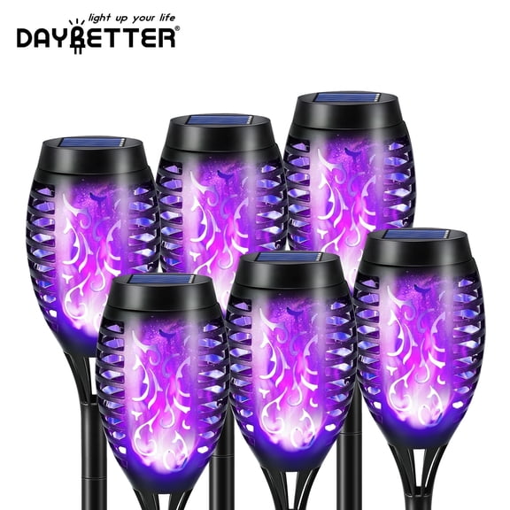 DAYBETTER Solar Torch Lights, with Purple Flickering Flame, 6Pack Waterproof Solar Outdoor Lights, for Garden, Yard, Outdoor Decorations