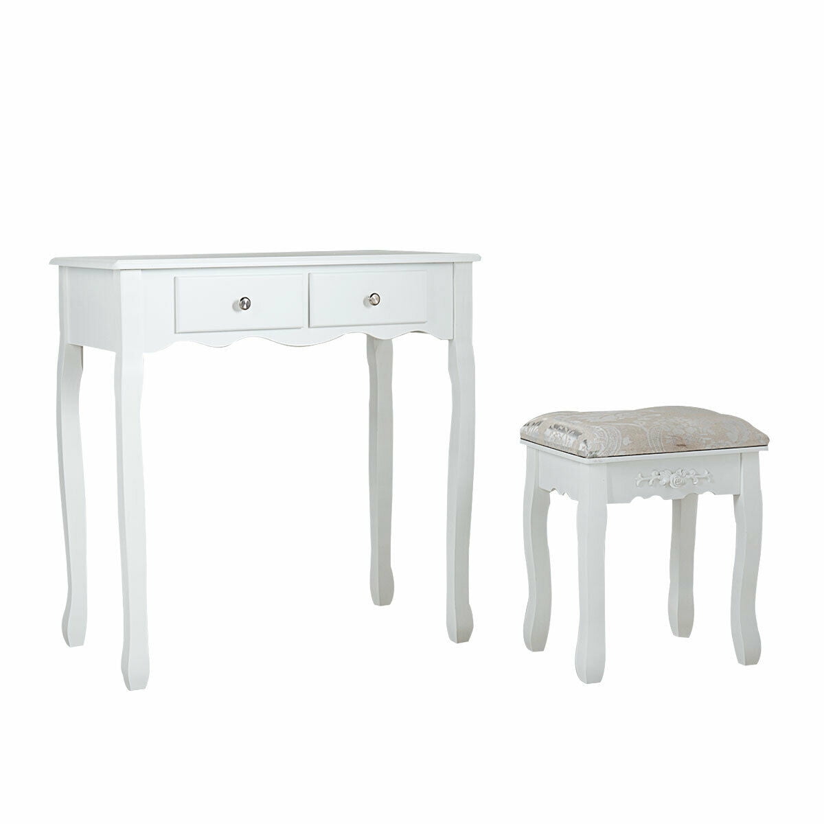 Lowestbest Makeup Vanity Set with Stool, Dressing Vanity Table Desk Set for Bedroom, Bathroom, Closet, Hallway, Makeup Table with Heart-Shaped Mirror and 4 Storage Drawers, White Lowestbest Makeup Vanity Set with Stool, Dressing Vanity Table Desk Set for Bedroom, Bathroom, Closet, Hallway, Makeup Table with Heart-Shaped Mirror and 4 Storage Drawers, White