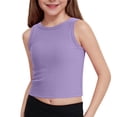 thumbnail image 2 of ZHOGXU Kids Girls Tank Top Sleeveless Round Neck Solid Color Ribbed Yoga Athletic Workout Cropped Tee For Sports Fitness,Purple,11-12 Years, 2 of 5