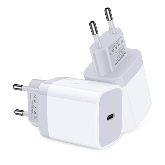 pannbo European Travel Plug Adapter 2-Pack, 20W USB C Wall Charger Type C Power Adapter, PD 3.0 Fast Charging for iPhone 17 16 15 14 13 Pro Max, Samsung Galaxy S25 A17, iPad, Google Pixel