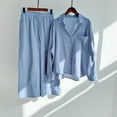 thumbnail image 3 of Baqcunre Linen Pants Women 2 Piece Retro Plus Size Cotton And Shirt Suit High Waist Slacks Suit Top Pants Long Sleeve Lounge Sets For Women Womens Pants Blue L, 3 of 4