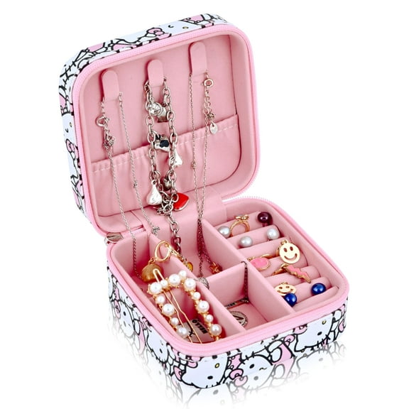Fast Forward Sanrio Hello Kitty Jewelry Box for Women | Multiple Compartment Jewelry Organizer and Storage Jewelry Holder Gift Box | Jewelry Travel Case with Zipper