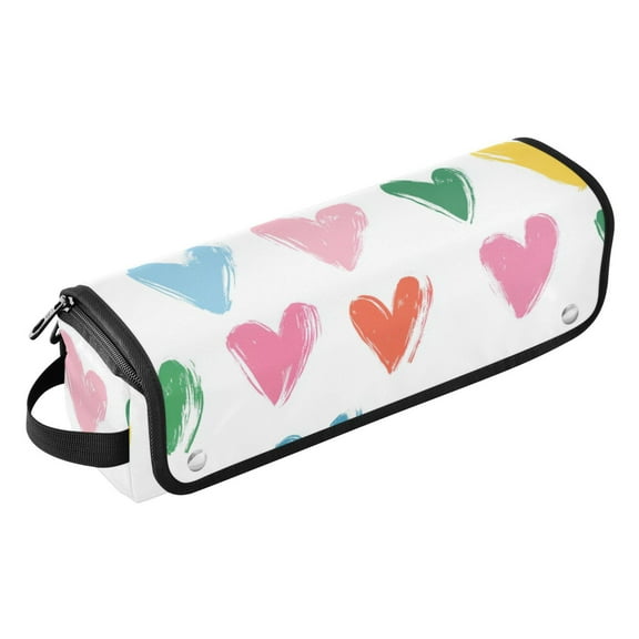 Hair Tool Travel Bag with Heat Resistant Mat for Flat Iron, Straighteners, Curling Iron, Makeup, Toiletries & Haircare Accessories, Portable Hot Tools Organizer with Hangdbag. Colorful Hearts
